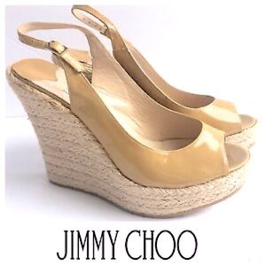 COPY - Jimmy Choo Tan Patent Espadrille Slingback Wedge - 38